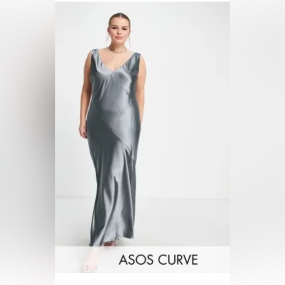 ASOS Curve Bias Slip Dress – Gray Satin (US 14 / Large) - Picture 1 of 8